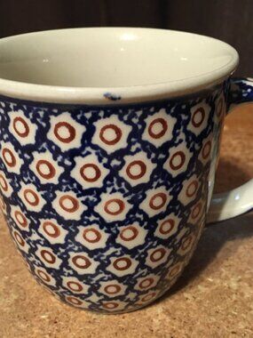 VINTAGE BOLESLAWIEC POLISH FLORAL DAISY DESIGN POTTERY MUG/CUP